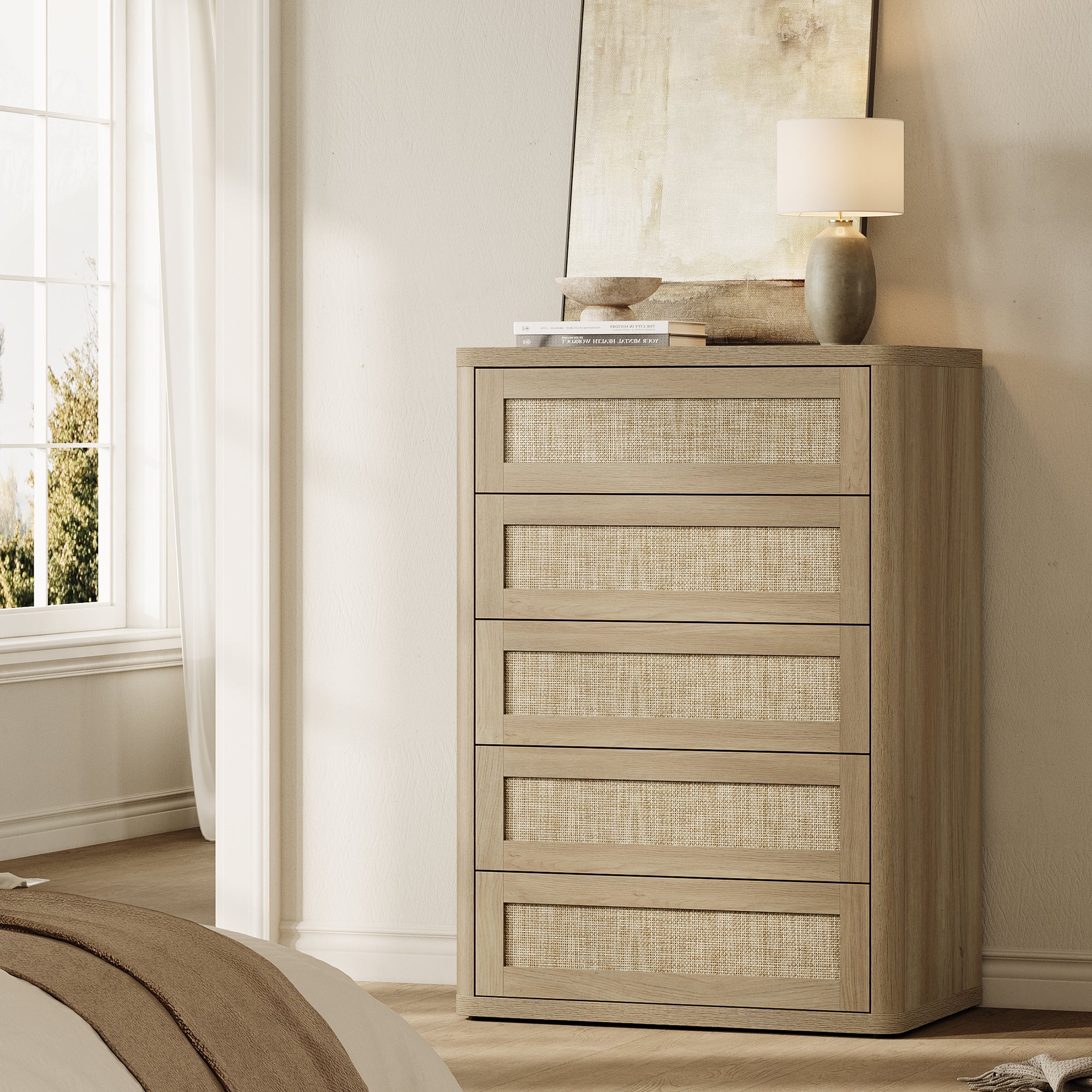 Zura Rattan Dresser, 5 Drawers