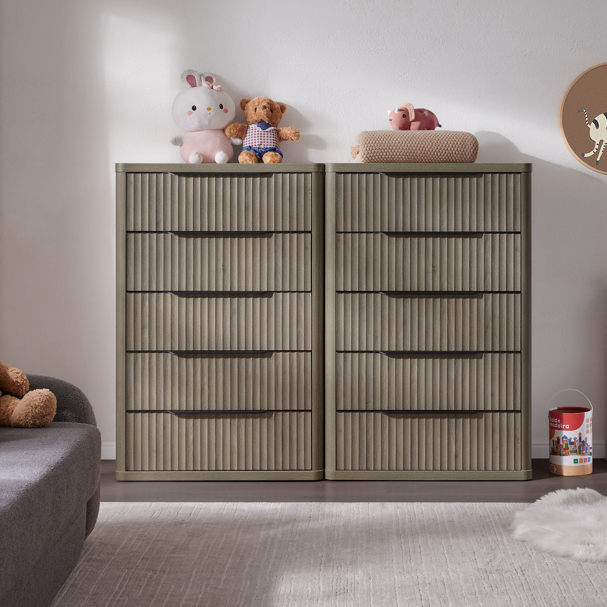 Cas Tall 5 Drawers Dresser, Set of 2