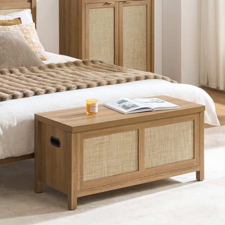 Savanna Flip-Open Rattan Shoe Bench, Set of 2