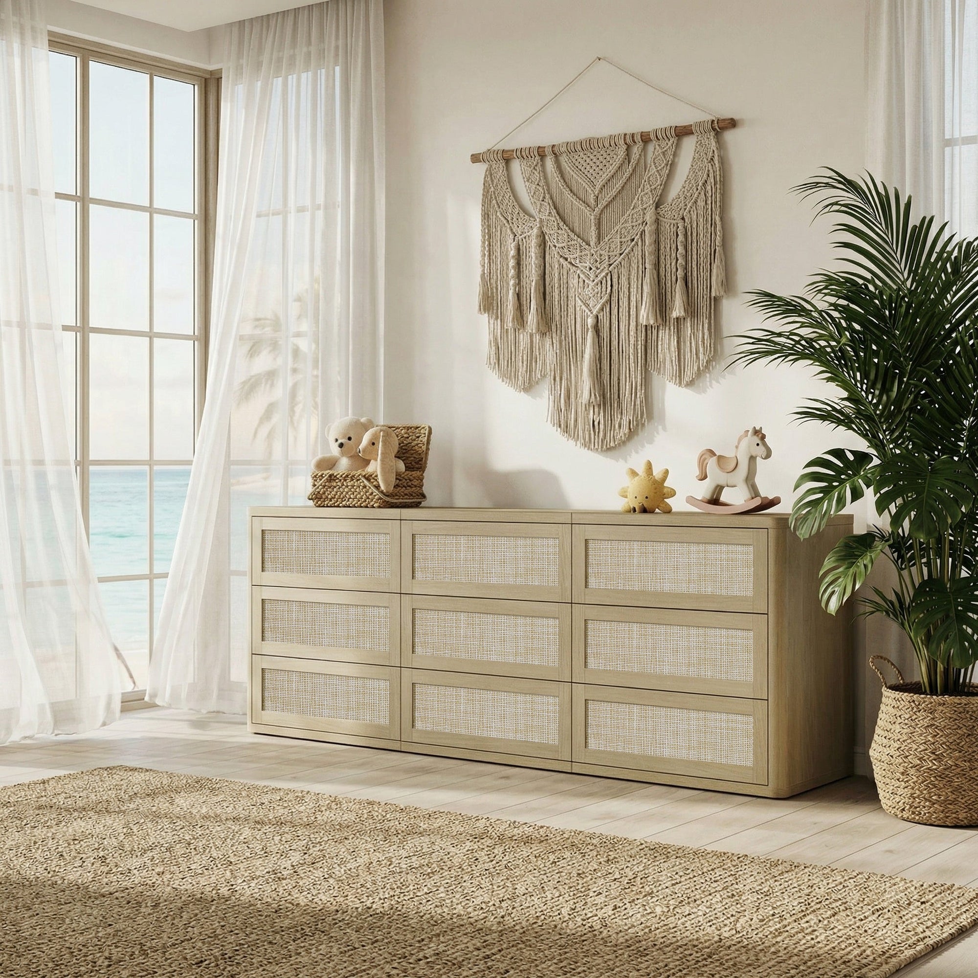Zura Sectional Bedroom Sets, Large Storage for Bedroom - Sand Oak - 1 Set