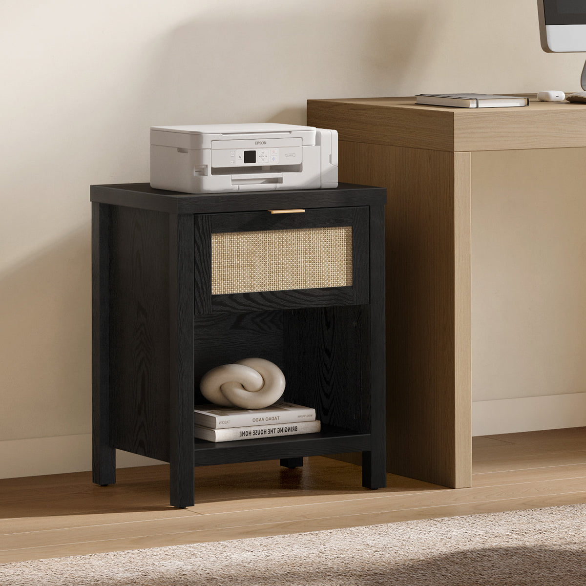 Savanna Black 1-Drawer Night Stand, Set of 2