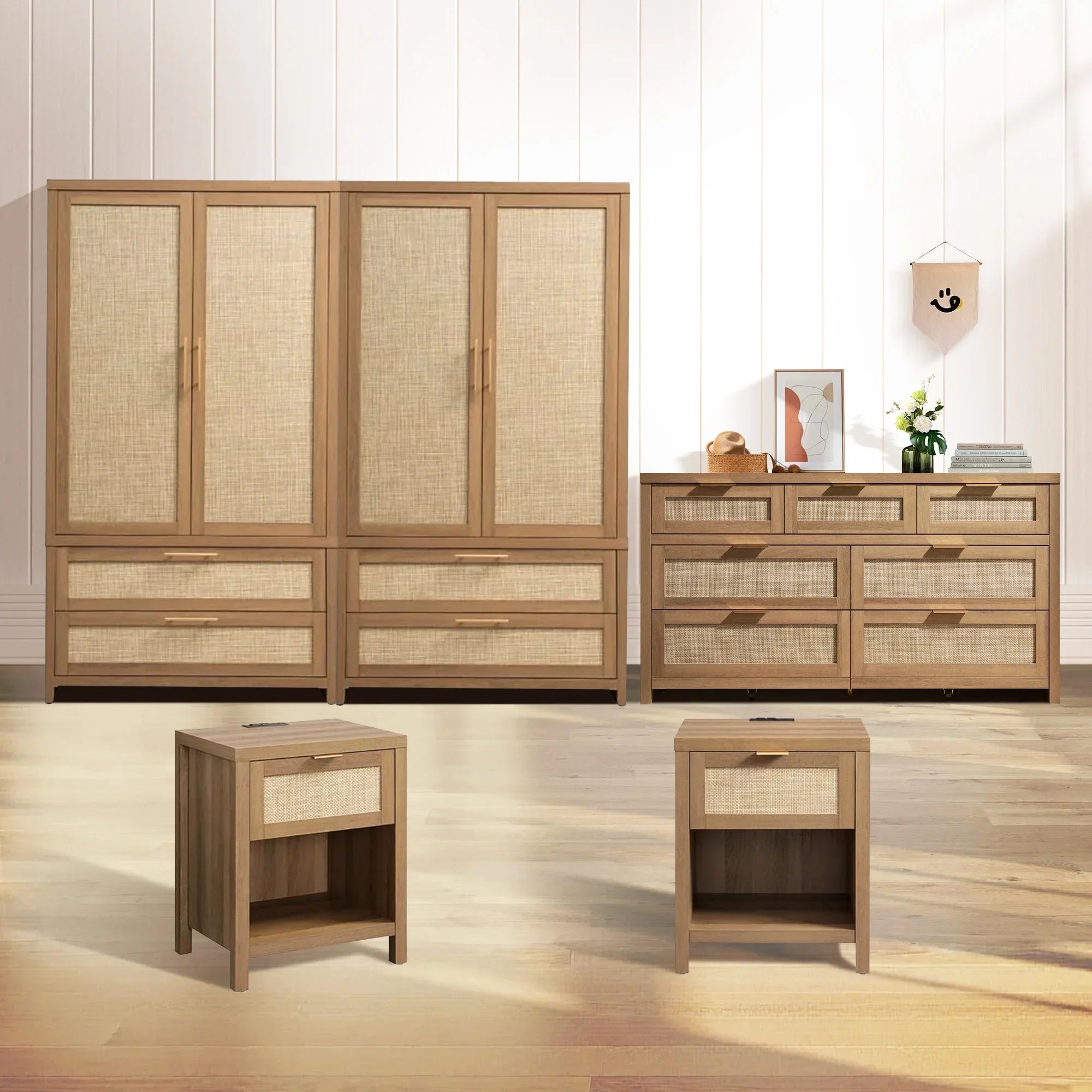 Savanna Wardrobes Closet, Dresser and Nightstand with Charging Set