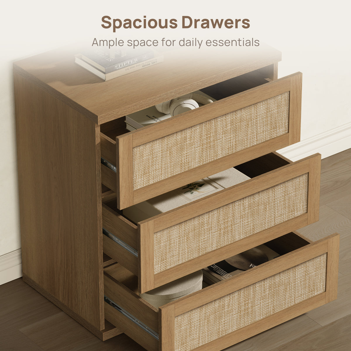 Zura Modern Rattan 6 Drawers Dresser, Straight Edge
