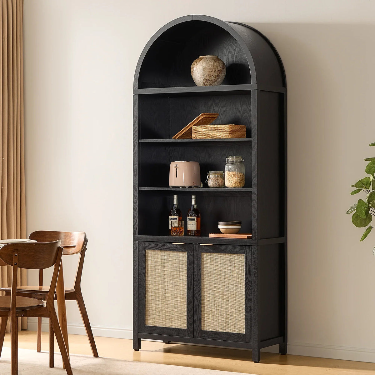 Savanna Arched Bookcase with Storage - 1 Piece - Reclaimed Light Oak