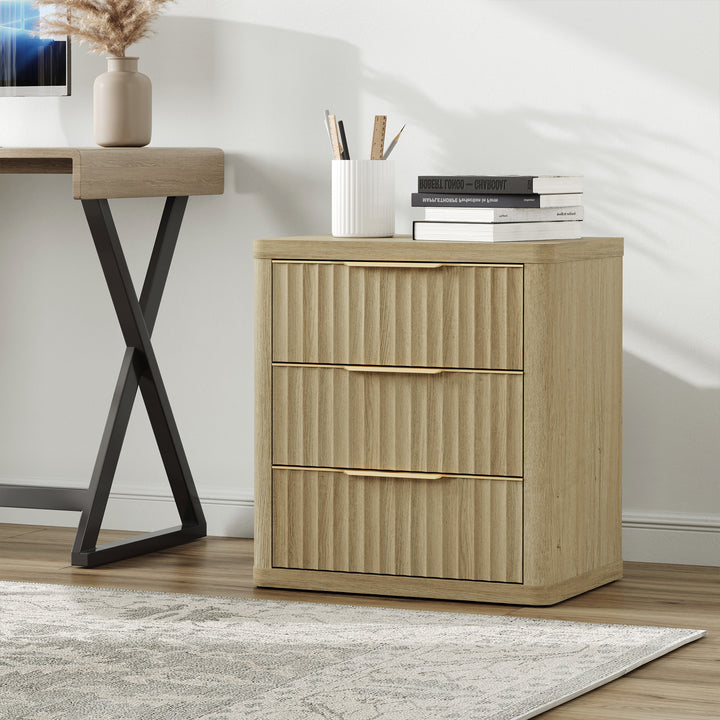Cas 3 Drawers Nightstand with Golden Handle