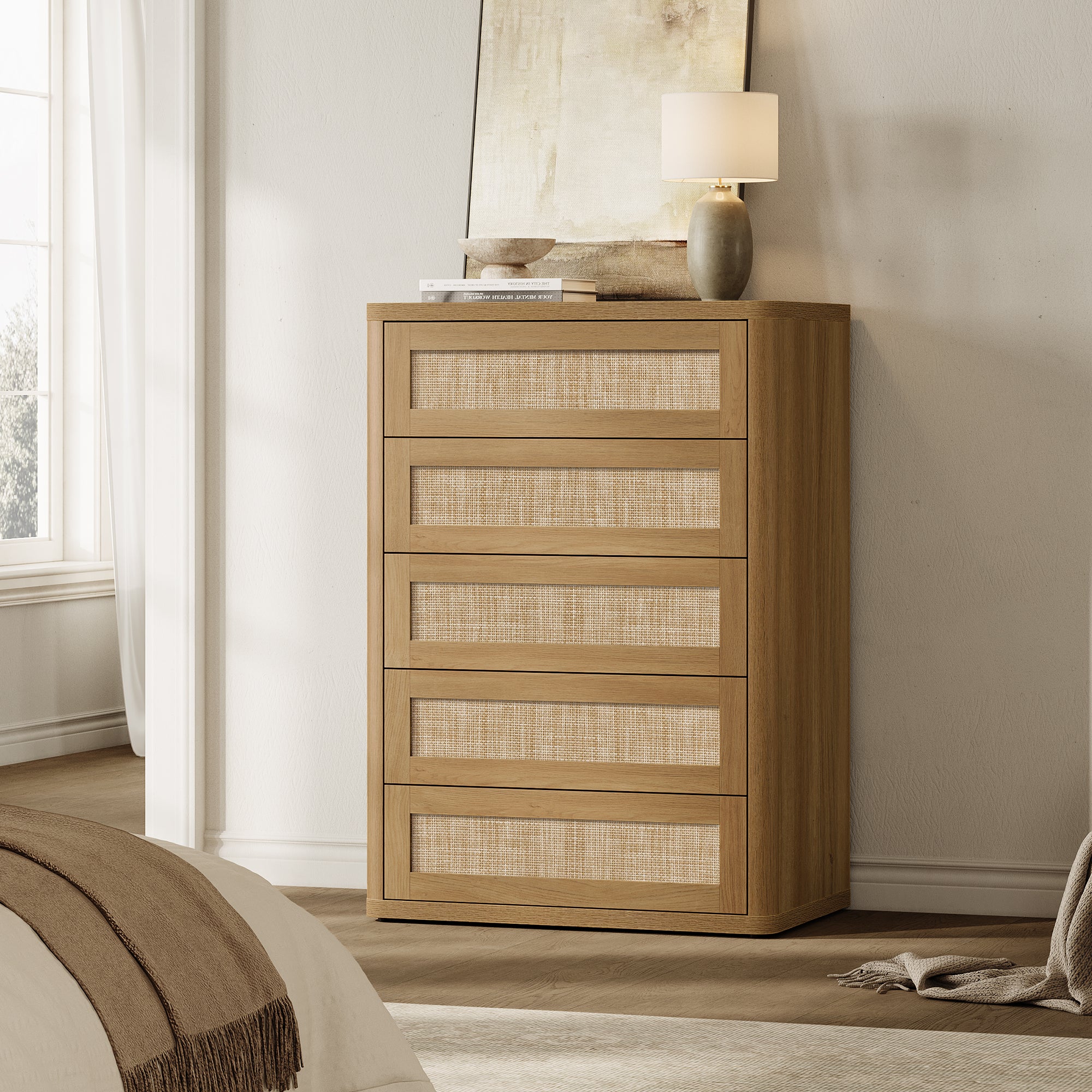 Zura Rattan Dresser, 5 Drawers