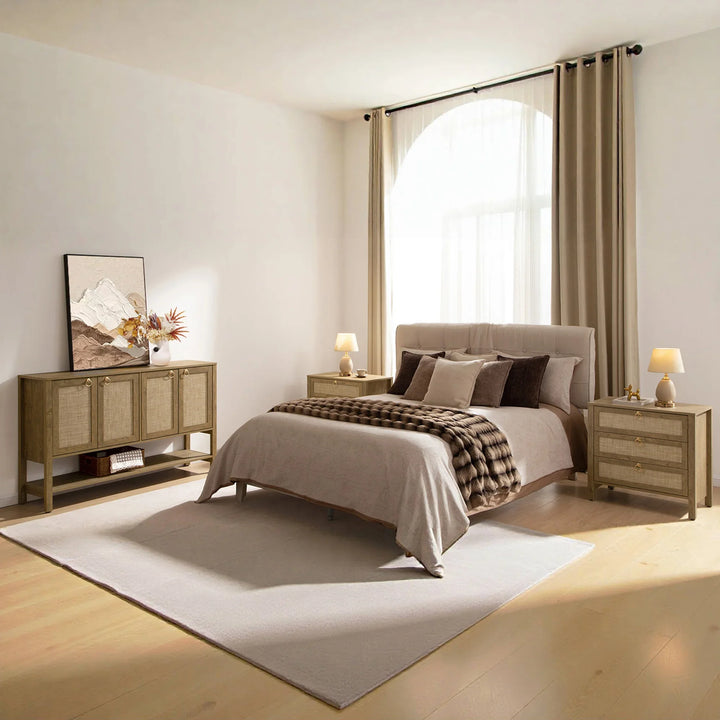 Terra 4 Doors Sideboard and 3 Drawers Nightstands Set for Living Room