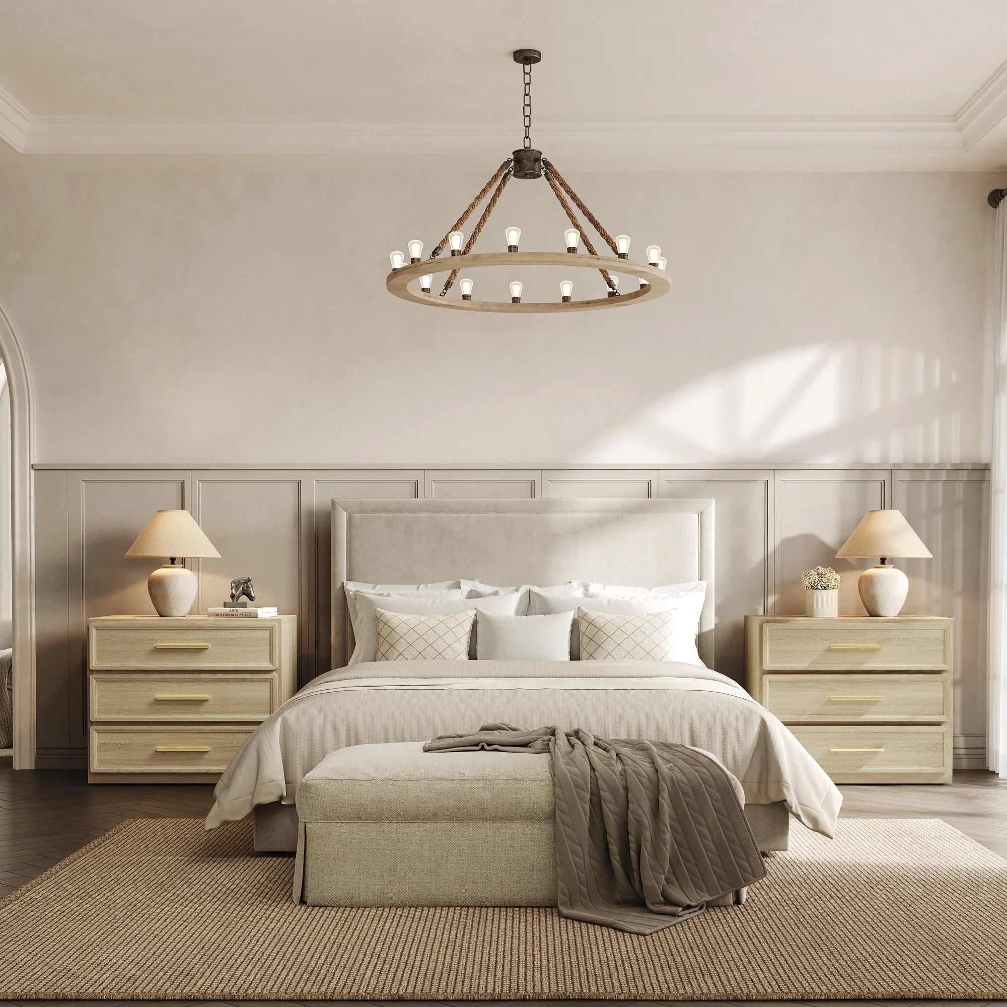 Crescent Nightstand with 3 Drawers for Bedroom