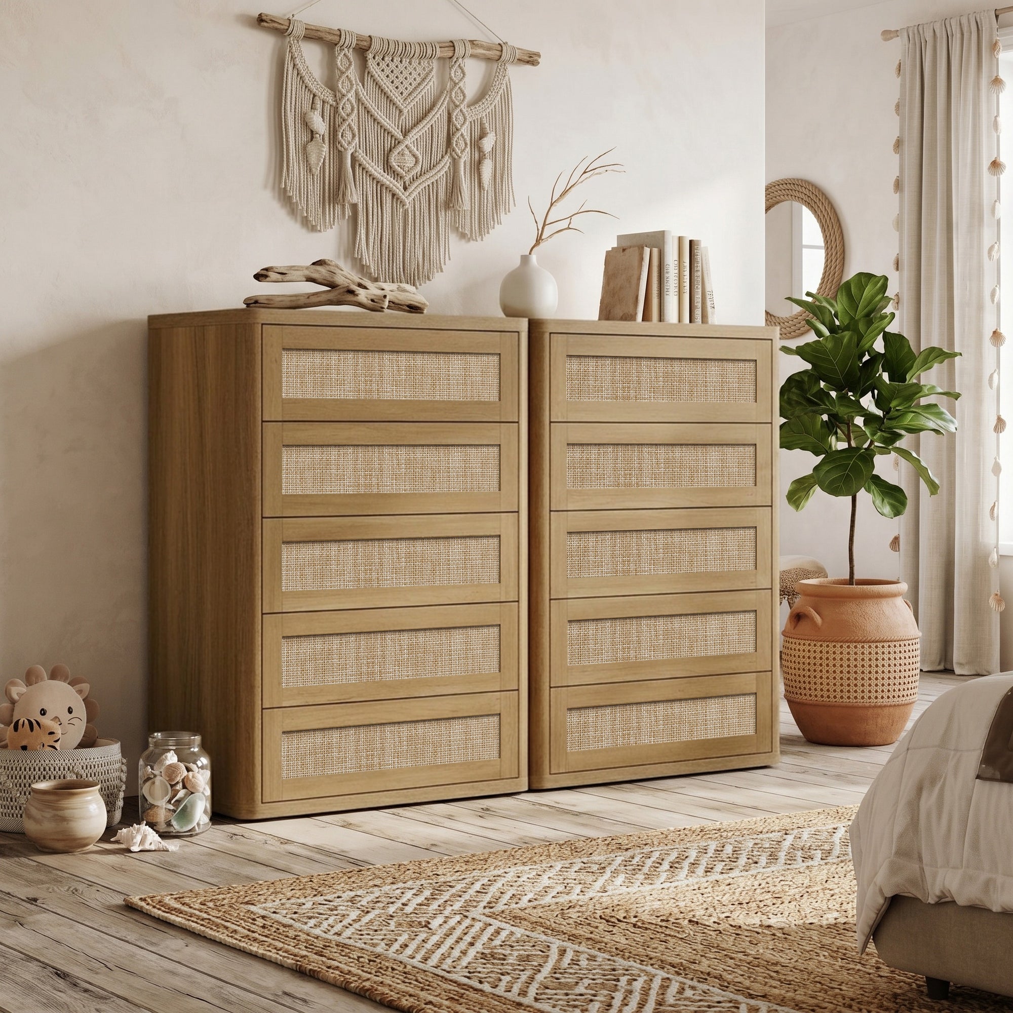 Zura Rattan Dresser, 5 Drawers