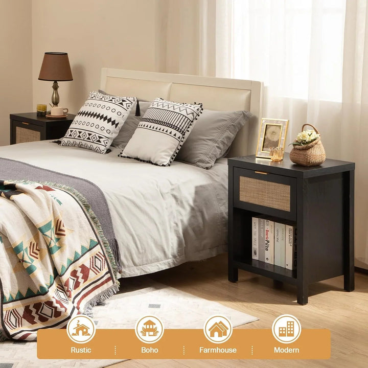 Black Boho Style Nightstand