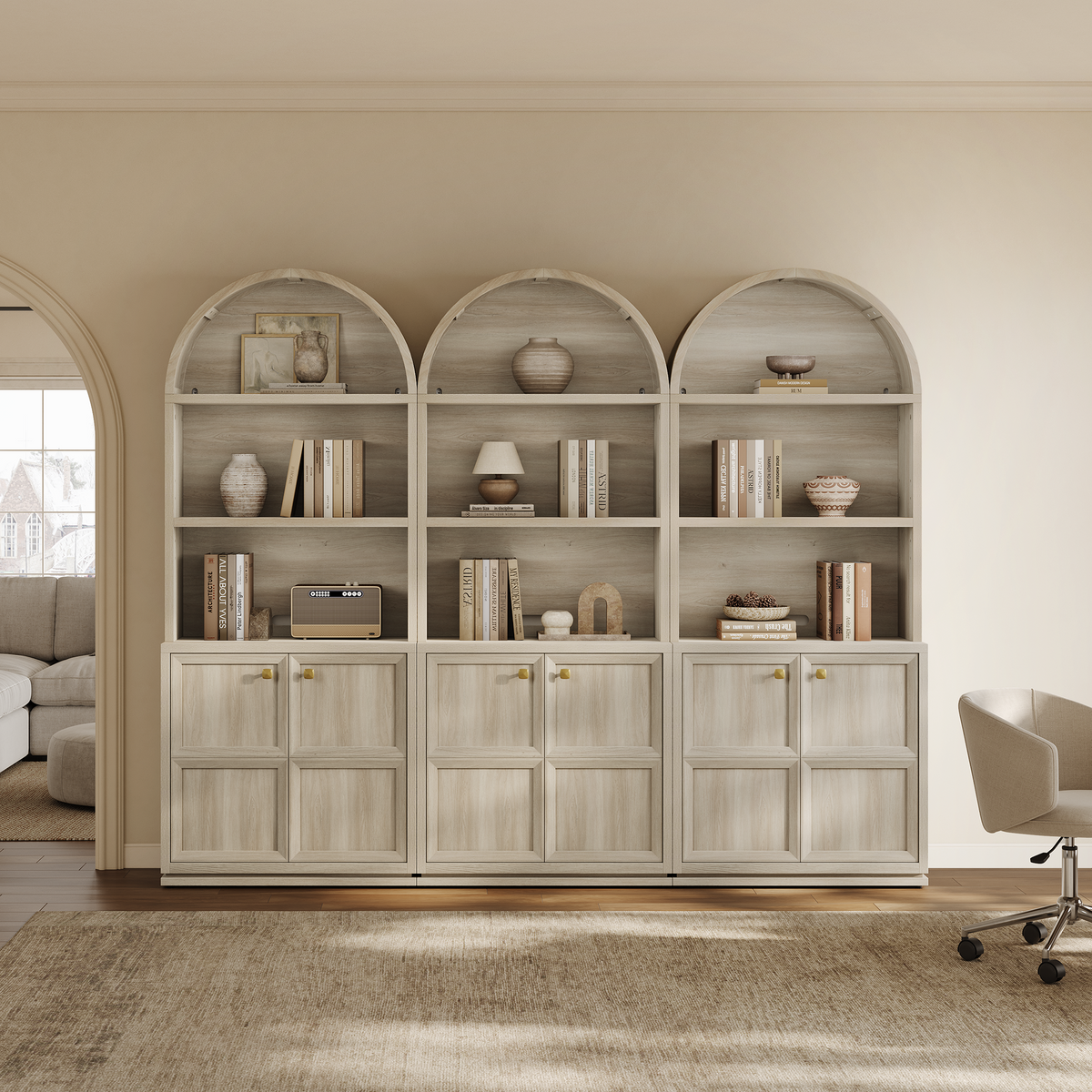 Helio 2-Door Arched Bookcase with Oval Cutout, Set of 3