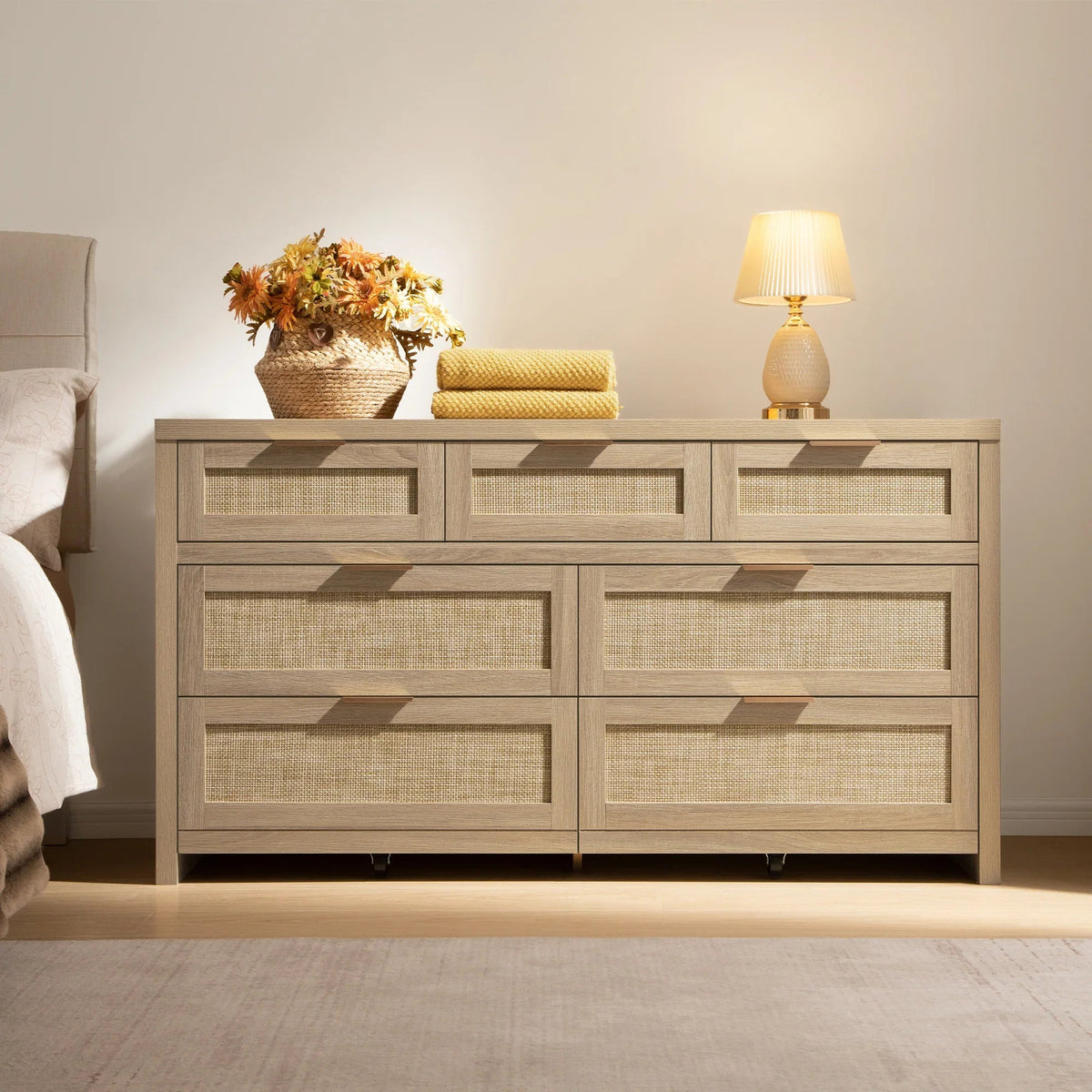 Savanna Rattan Dresser and 3 Drawers Nightstands Set