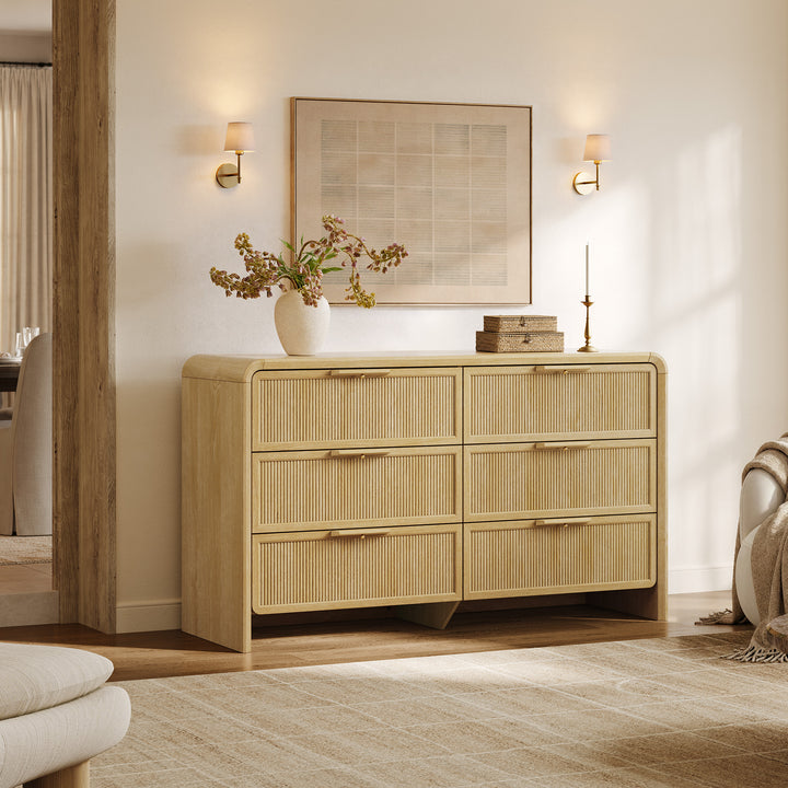 Alina 6 Drawers Dresser with Curved Edge, 55Inch Wide