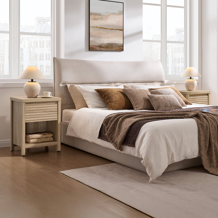 Prelude Wave-Pattern Nightstand with Drawer