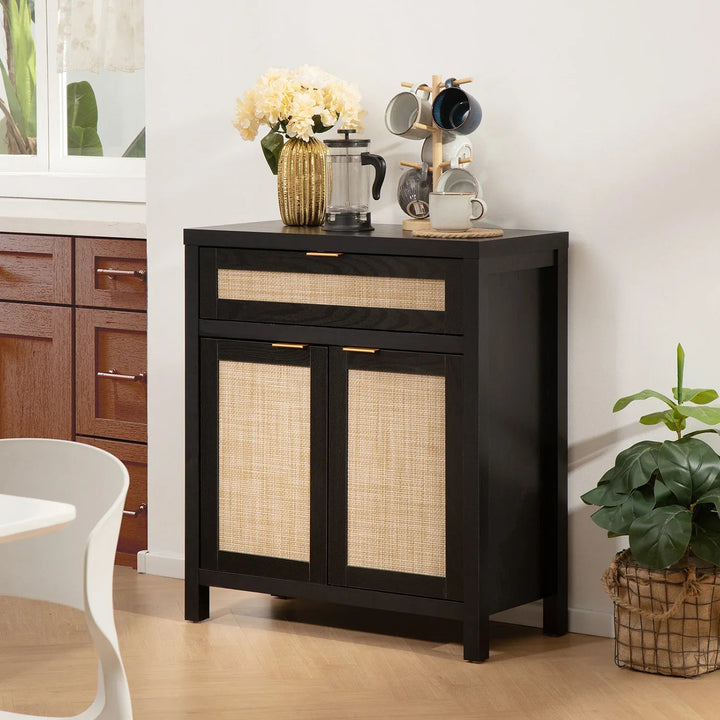 Savanna Black Buffet Cabinet with Drawers, Set of 2