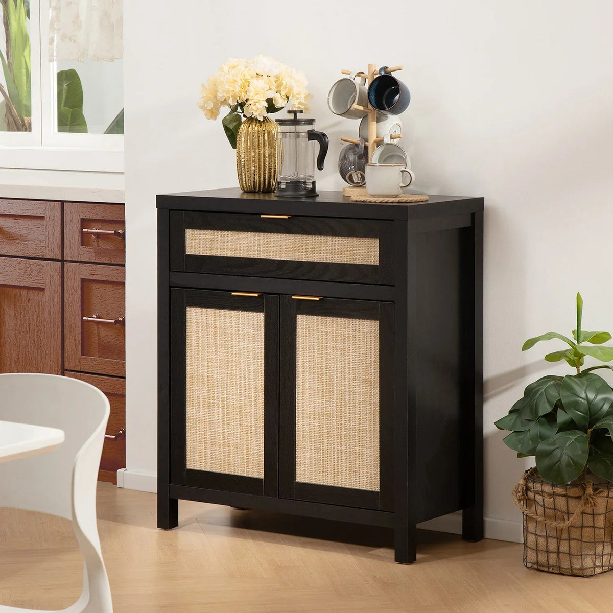 Savanna Black Storage Buffet Cabinet with Drawers, Set of 2
