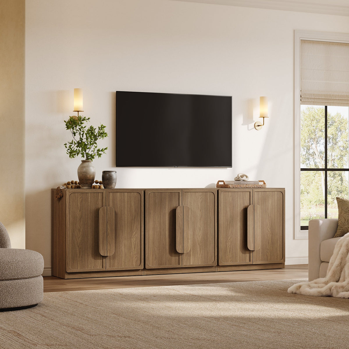 Arcus 2 Doors Sideboard Buffet Cabinet, 31.5Inch Wide - Walnut Brown - 3 Pieces