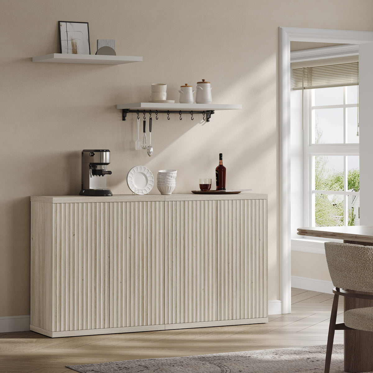 Stria Sideboard Cabinet with 2 Doors, Straight Edge