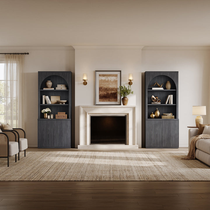 Stria Modern 2-Door Arched Storage Bookcase, Set of 2