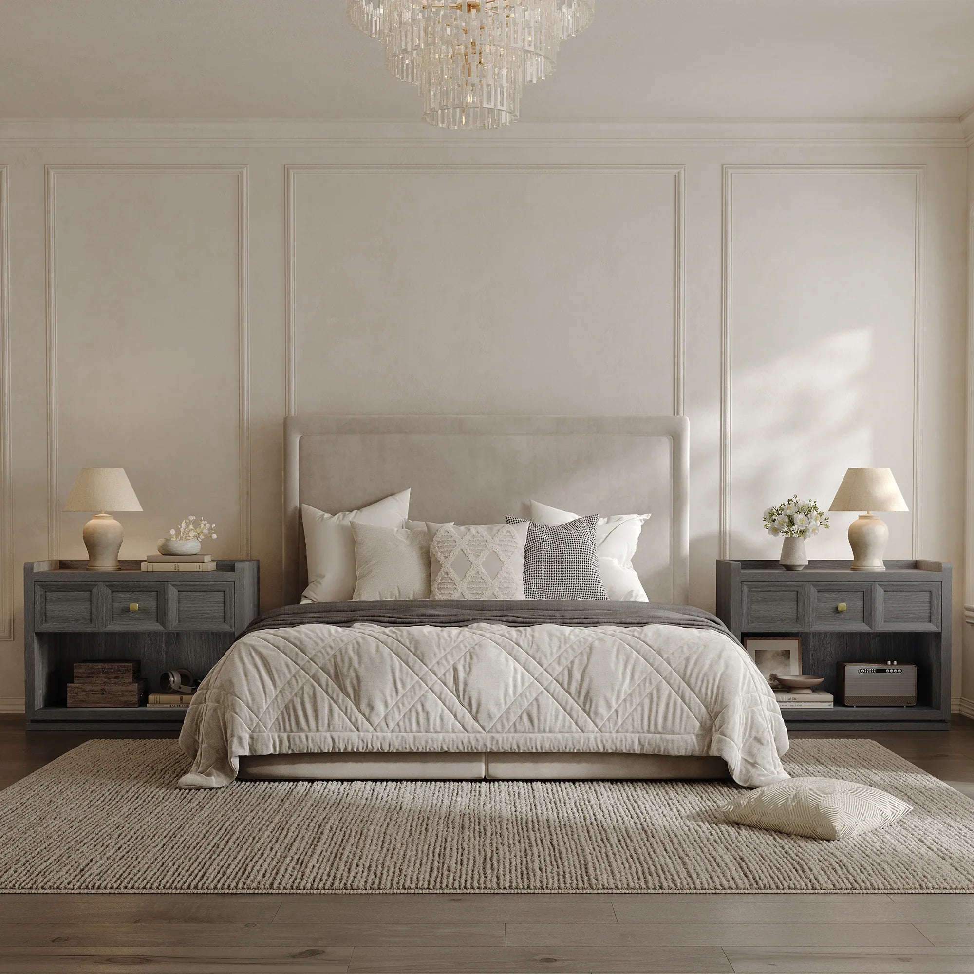 Helio 6-Drawer Dresser and Nightstands Set For Bedroom