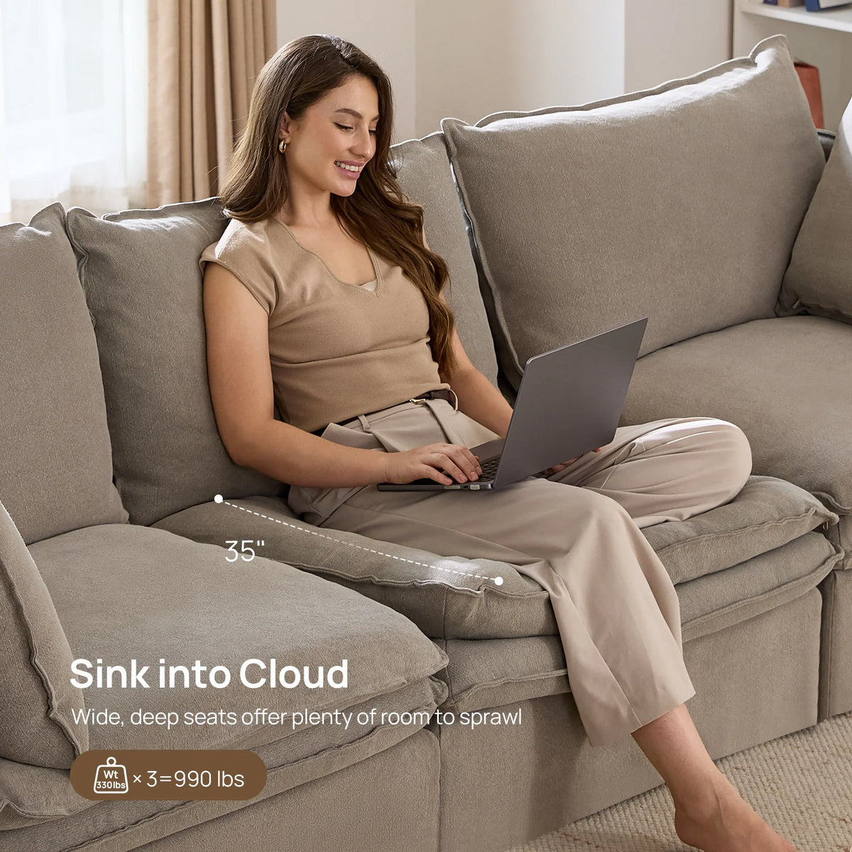 Eira Down-Filled L-Shape Sofa, 108 Inches Wide