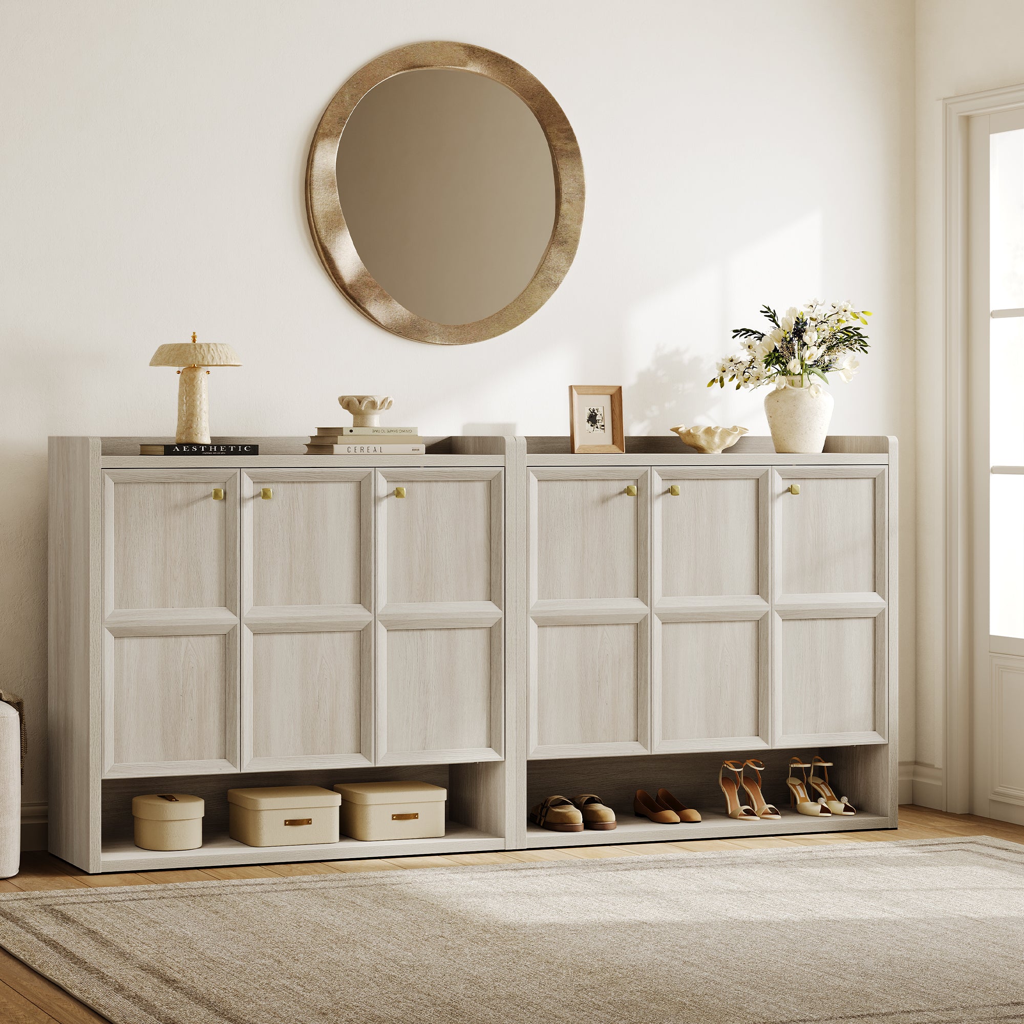 Helio 3 Doors Shoe Cabinet, Holds 26 Pairs