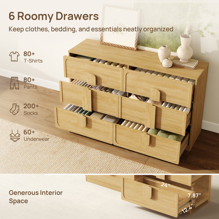Arcus Bedroom Dresser with 6 Drawers, 53.5Inch Wide