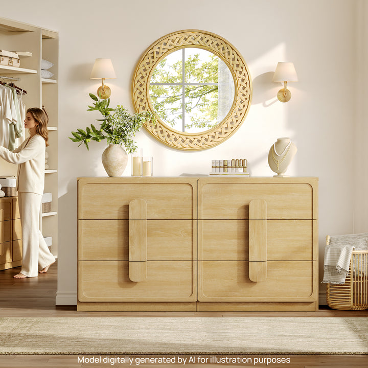 SICOTAS Arcus Dresser and Nightstand Set, 3 Piece Large Storage Bedroom Sets, Modern 6-Drawer Dresser and 28