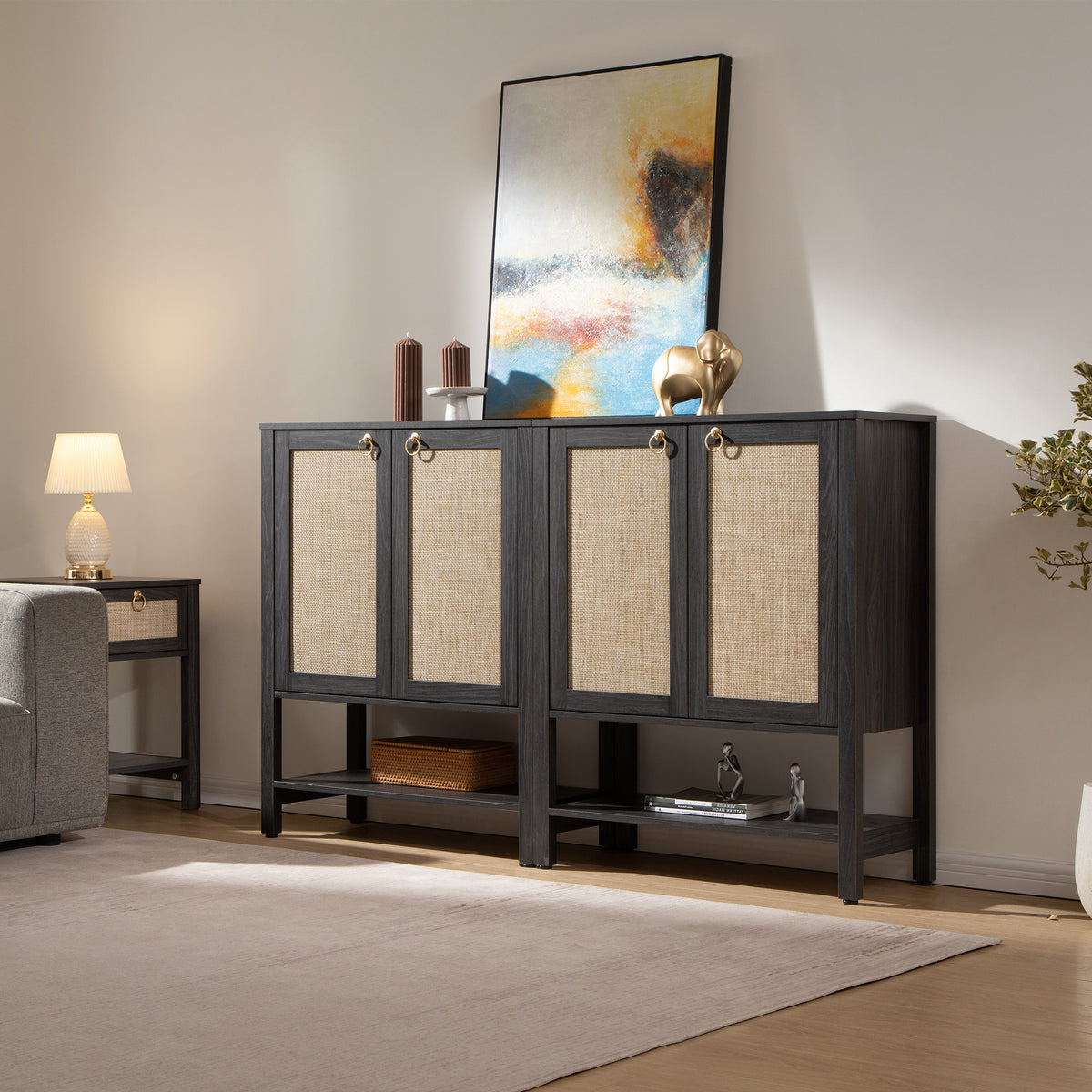 Terra Black Shoe Cabinet, 2 Doors, Set of 2