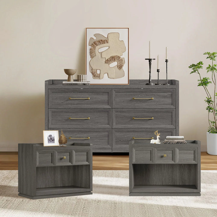 Helio 6-Drawer Dresser and Large Nightstands Set