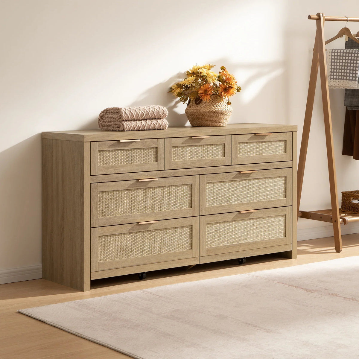 Savanna Rattan Dresser and 3 Drawers Nightstands Set