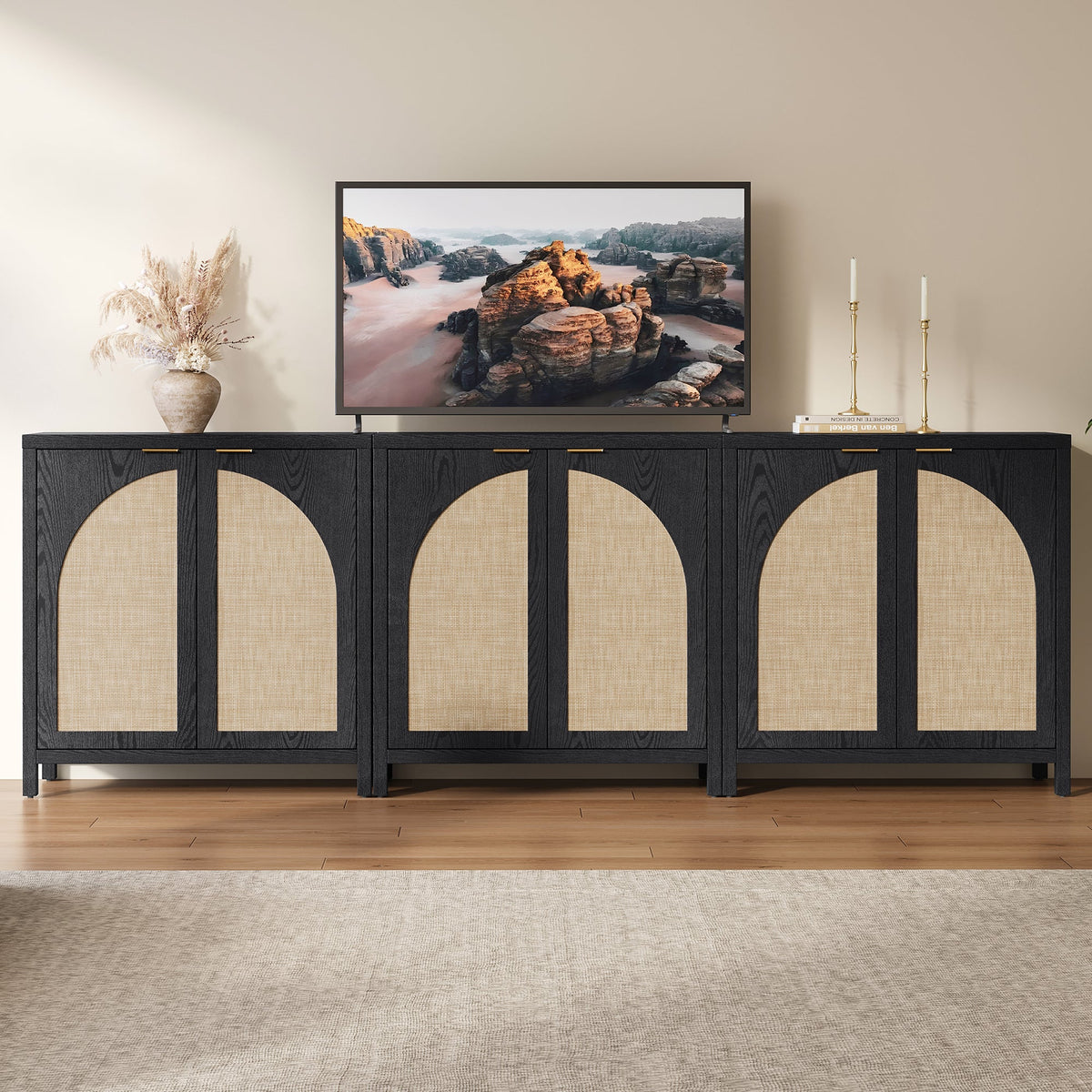 Savanna Cabinet with Arched Doors - 3 Pieces - Black Oak