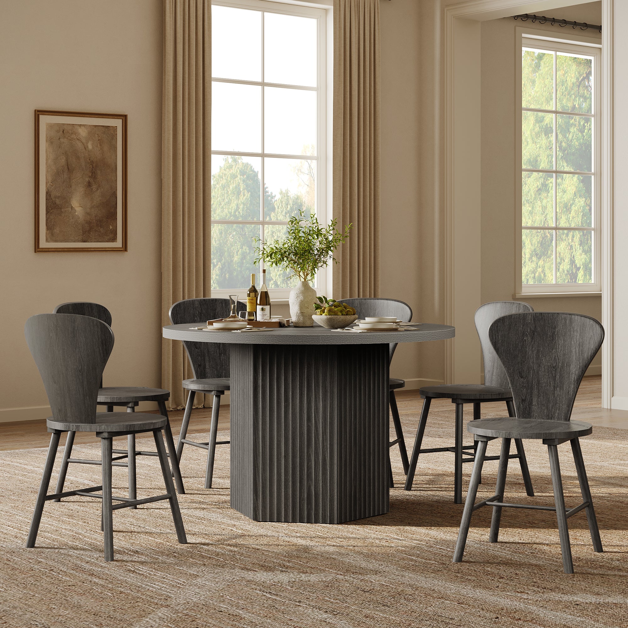 Cas Modern Solid-Wood Dining Chairs, Fluted Style