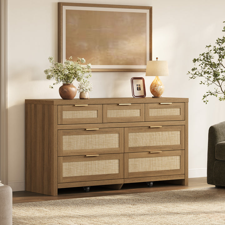 Savanna Rattan 7-Drawer Dresser for Bedroom Storage