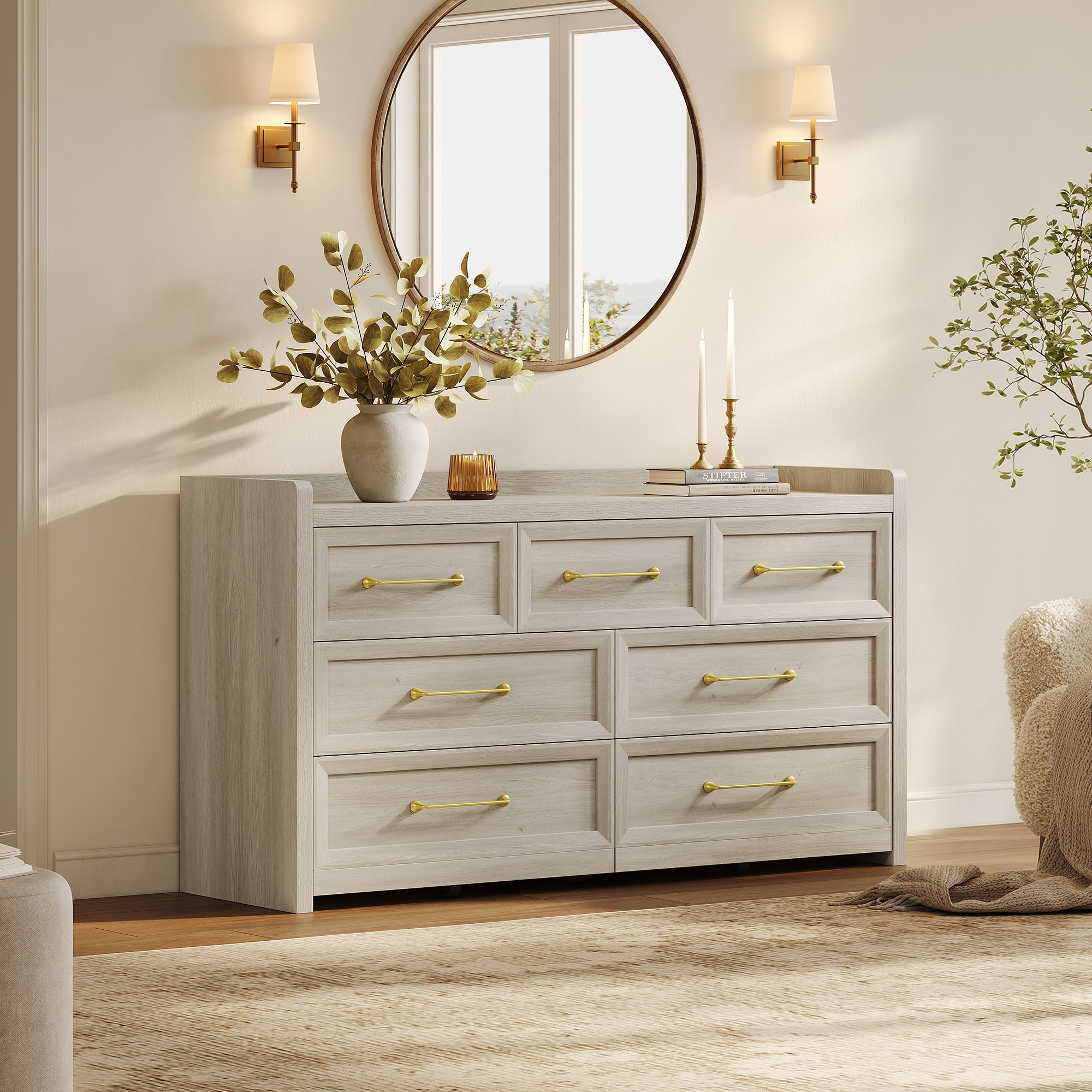 Helio White Dresser and Nightstands Set, Large Storage