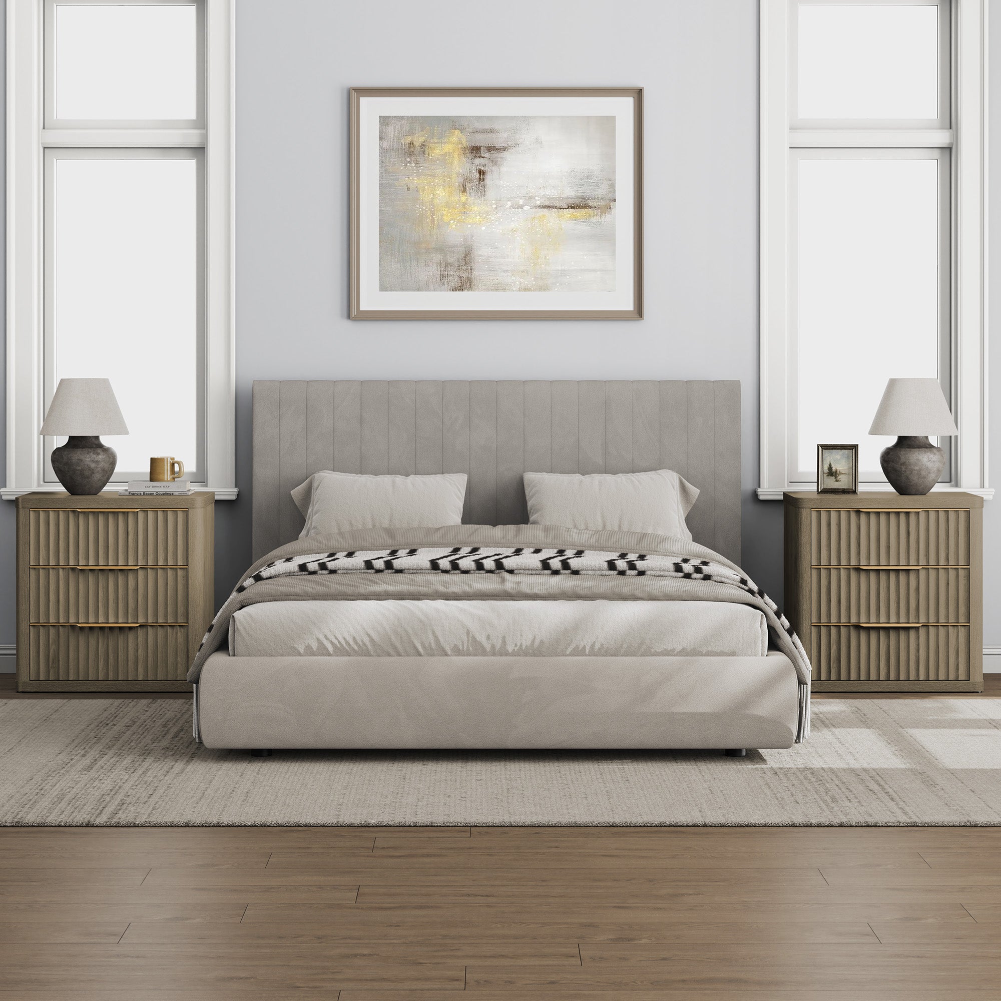 Cas Nightstands 3 Drawers, Golden Handle