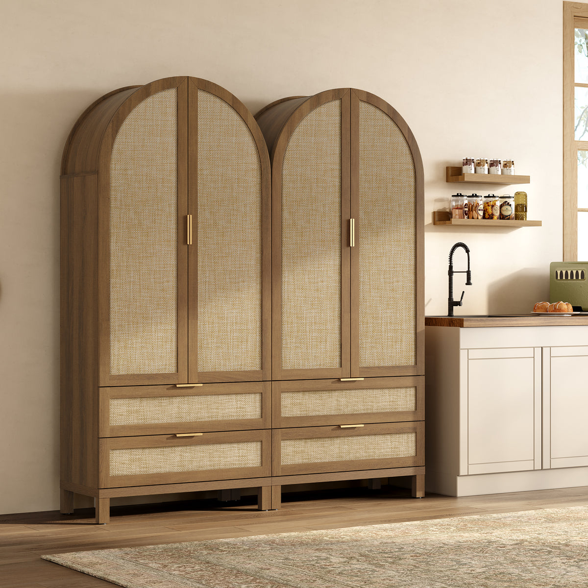 Savanna Arched Pantry Cabinet with Storage, 71Inch Tall