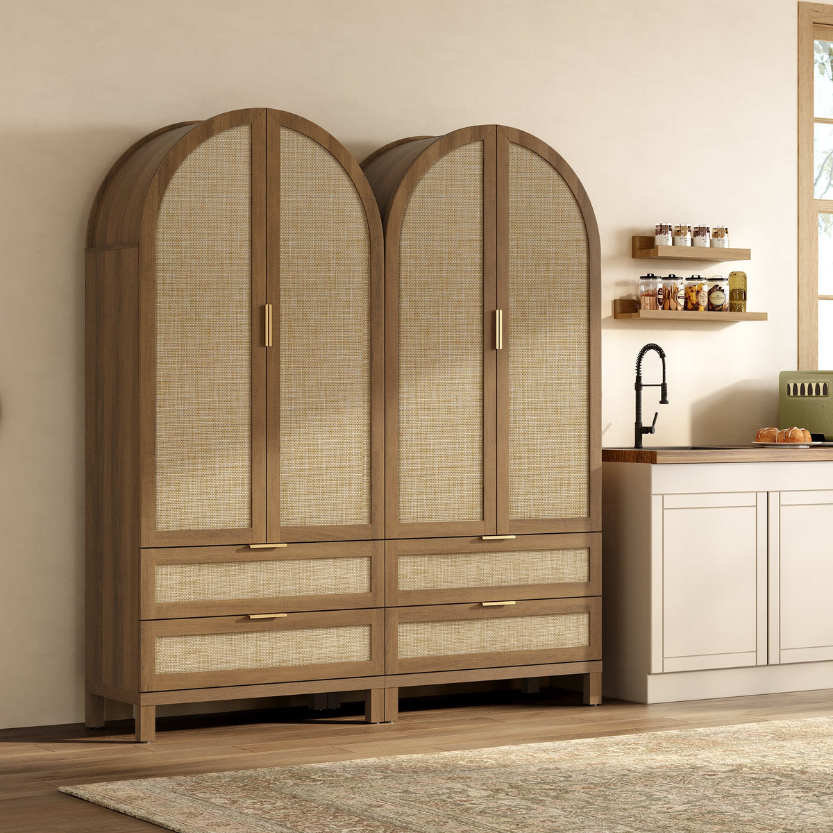 Savanna Arched Pantry Cabinet with Storage, Set of 2