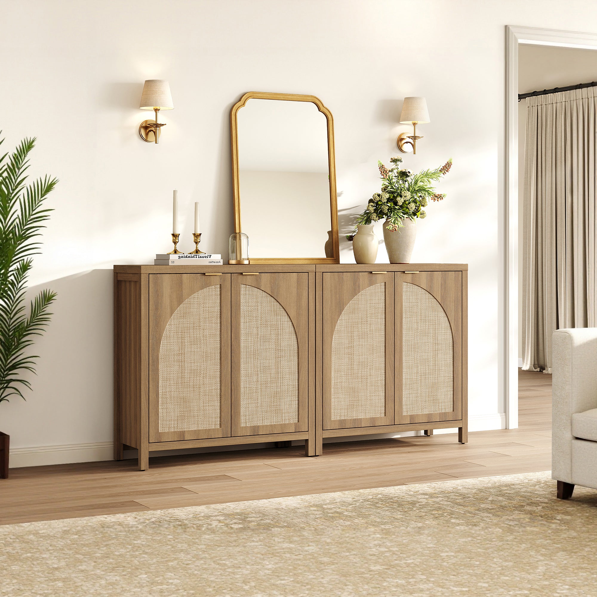 Savanna Rattan TV Stand with Arched Doors up to 100Inch TV