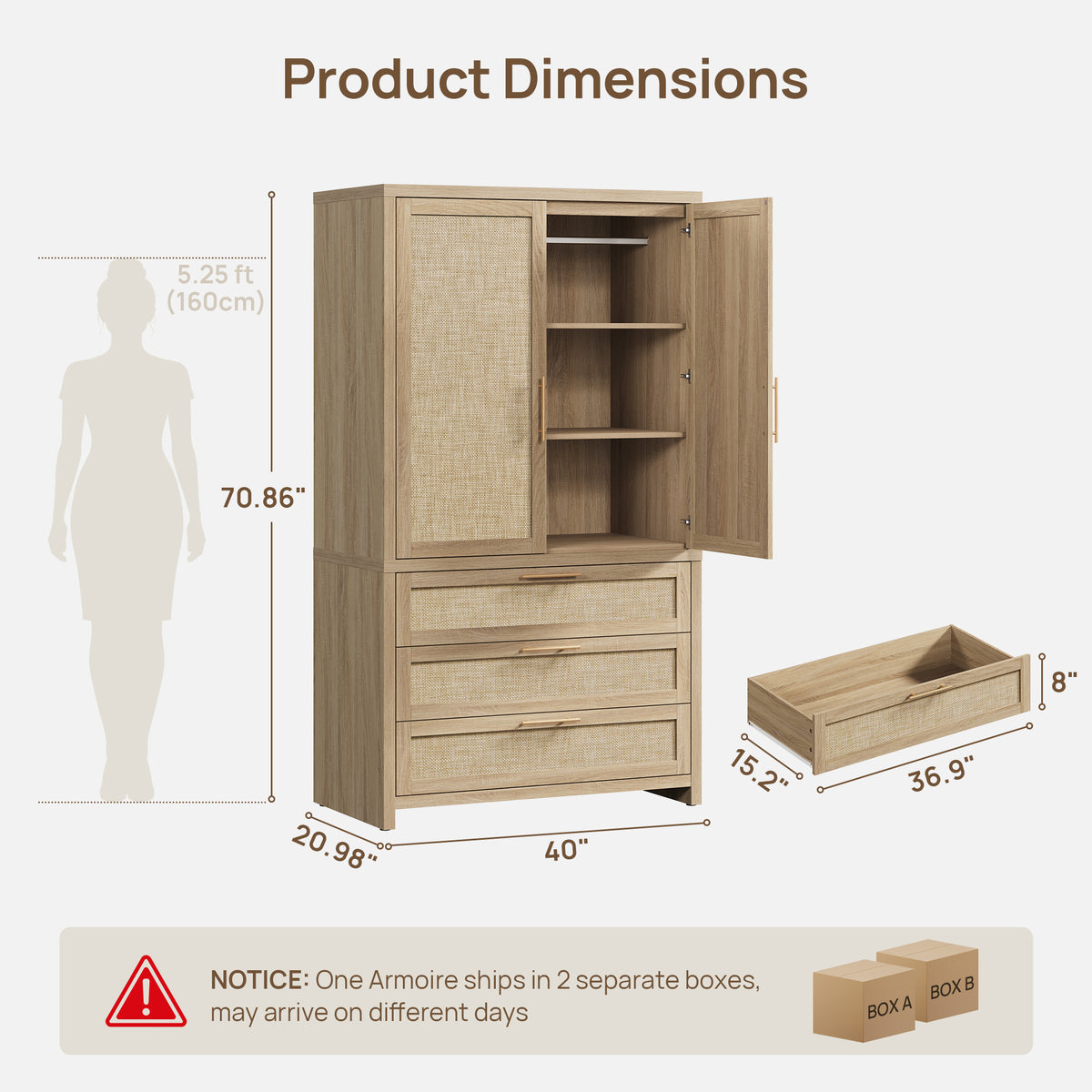 Savanna Rattan Wardrobe, Flexible Storage, Set of 2