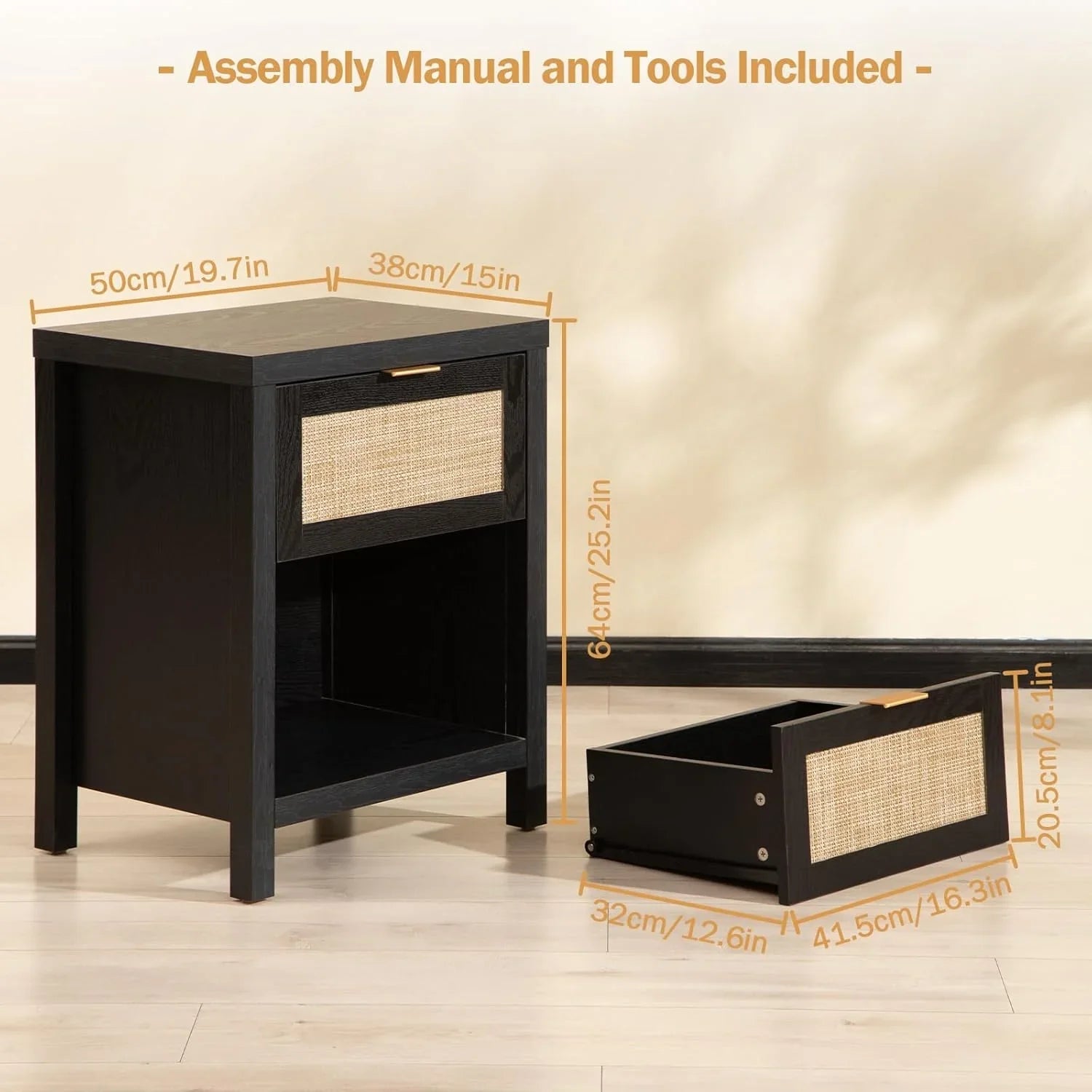 Black Boho Style Nightstand