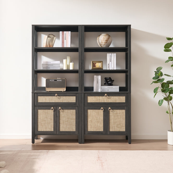 Terra Black Rattan Bookshelf, Set of 2