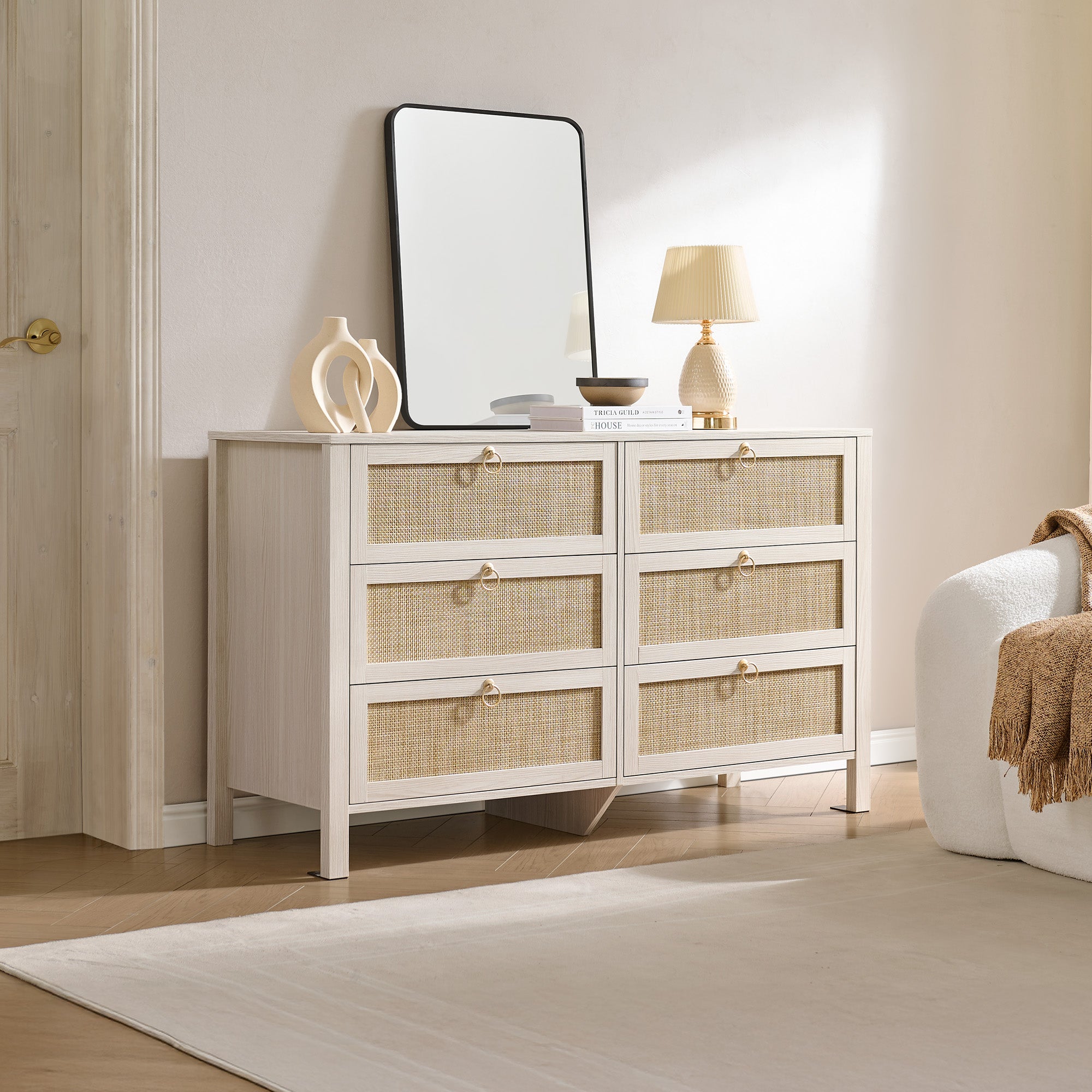 Terra 6 Drawers Dresser And White Cream Oak Nightstands Sets