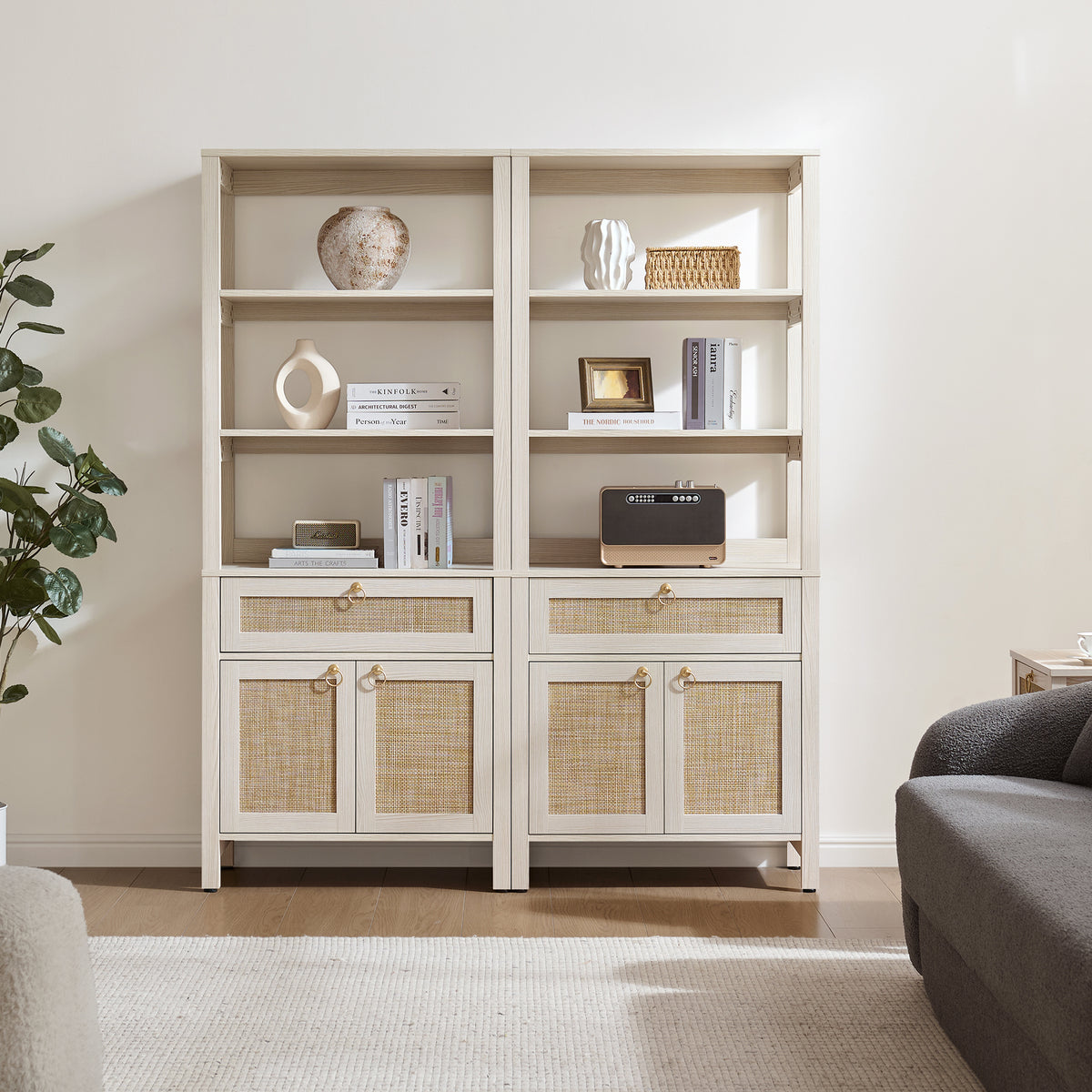 Terra Bookshelf With Drawer and Doors, Set of 3