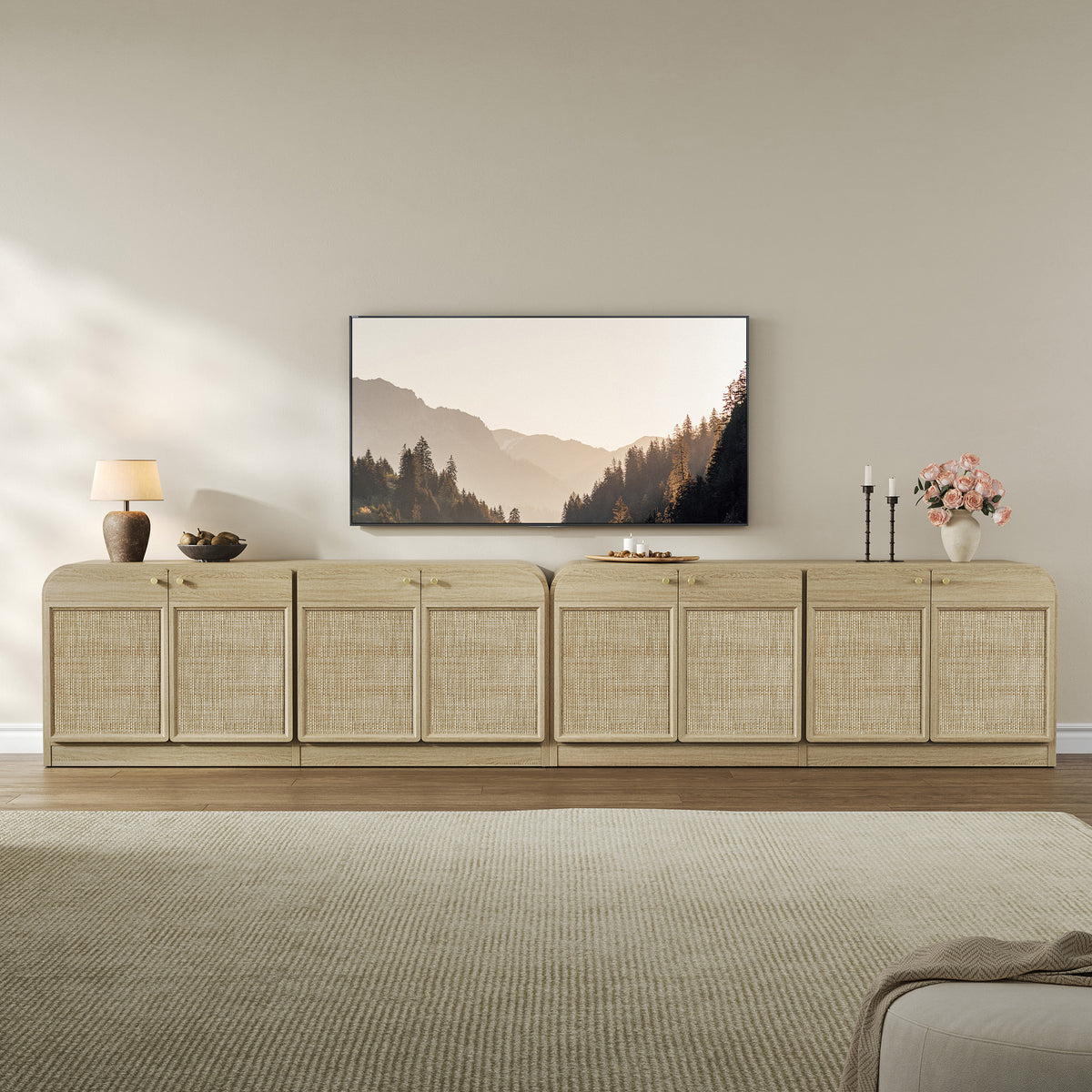 Crescent Rattan TV Stand with 4 Doors