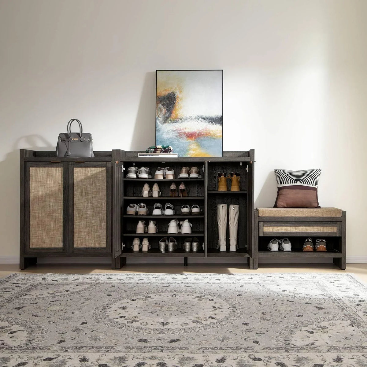 Savanna Black Shoe Cabinet, 30 Pairs Shoes