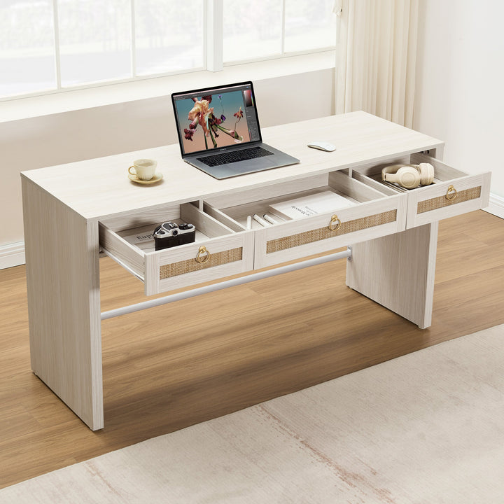 Terra Office Desk with 3 Drawers - White Cream Oak - 2 Pieces