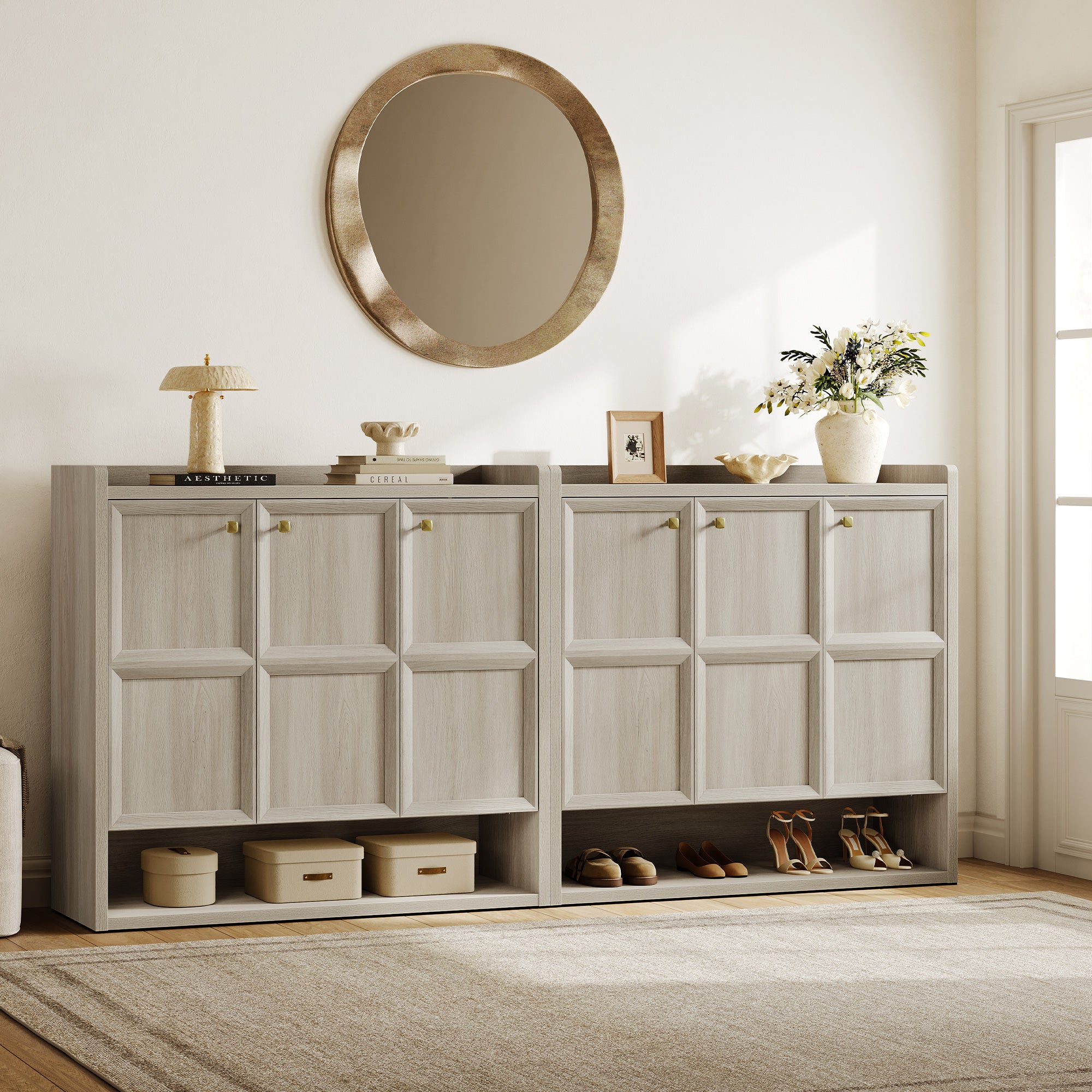 Helio 3 Doors Shoe Cabinet, Holds 26 Pairs