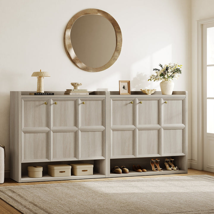 Helio 26-Pair Shoe Cabinet, 3 Doors Storage, Set of 2