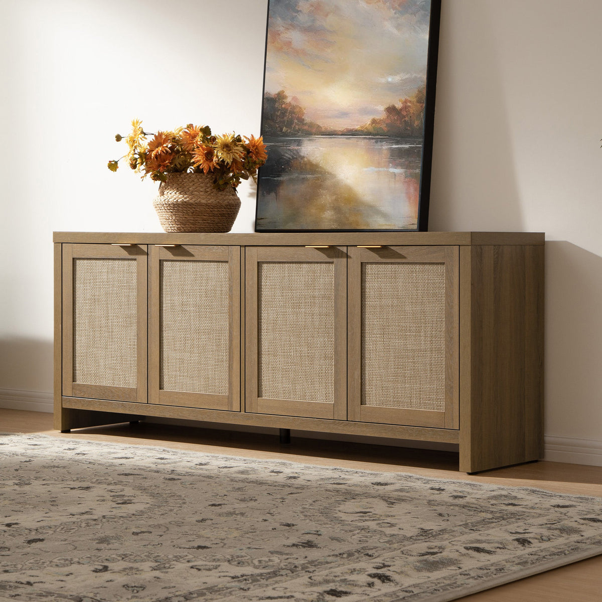 Savanna TV Stand, 4 Doors - 1 Piece - Reclaimed Caramel Oak